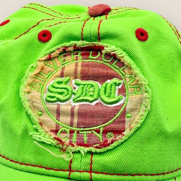 Silver Dollar City Green Distressed Baseball Cap Red Plaid Details Child Size - Picture 5 of 8